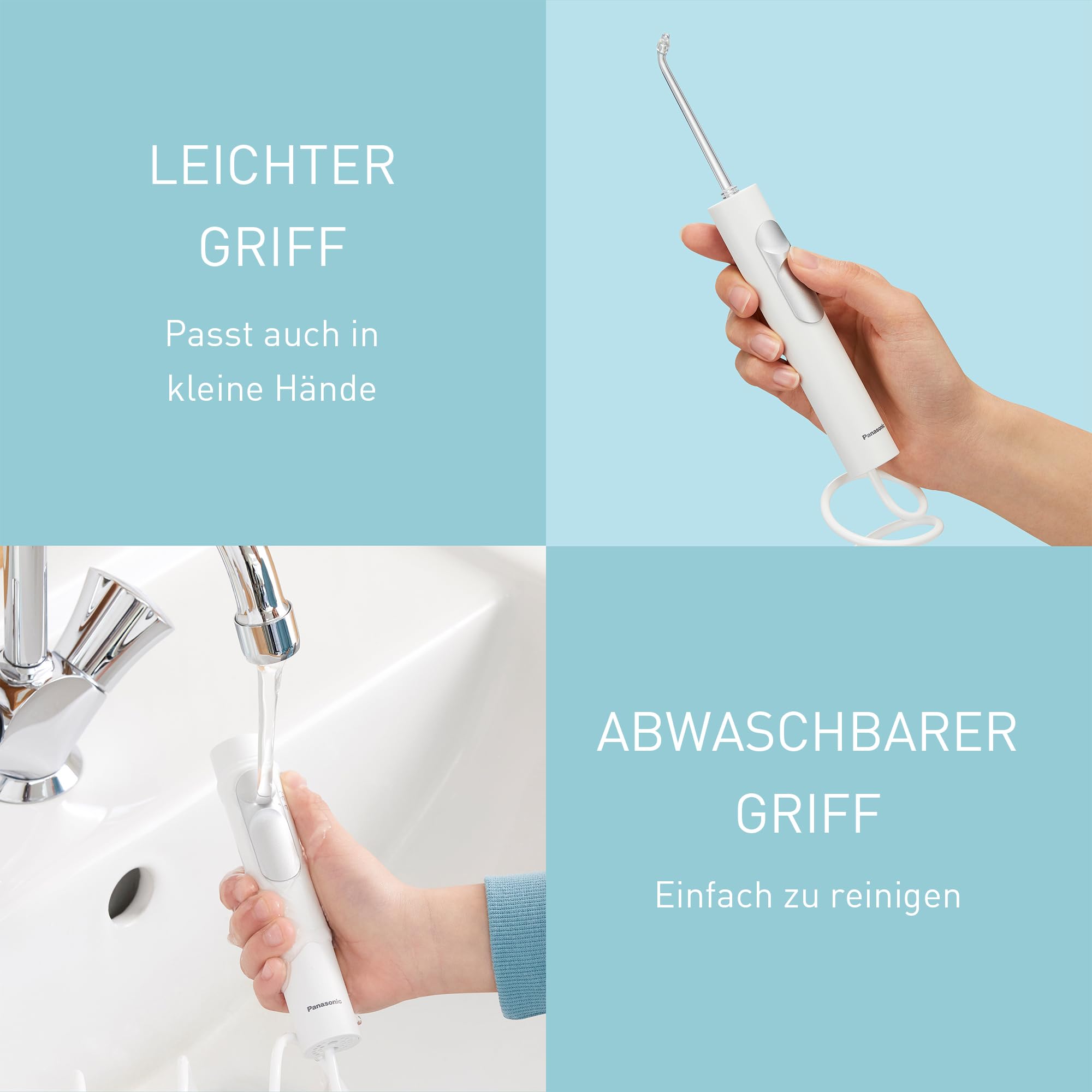 Panasonic EW1614AW503-PACK Familien-Munddusche, Munddusche für Zähne, Ultraschallstrahl, Kindermodus, 10 Druckeinstellungen, IPX7, Kieferorthopädie, 5 Düsen, Netzbetrieb, Weiß