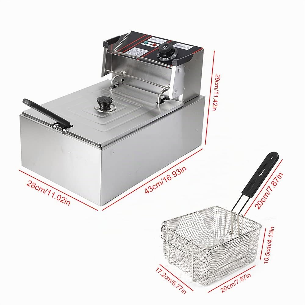 Friggitrice ad olio, friggitrice in acciaio inox, 5,5 litri, 2500 W, riscaldamento rapido, con coperchio, termostato di sicurezza, zona fredda, piedini antiscivolo, cucina professionale con zone