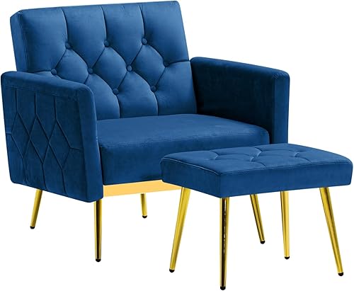 Miniatura 8 de ACMEASE Silla decorativa de terciopelo con reposabrazos y respaldos ajustables, sofá individual copetudo con otomana, Chiar de lectura tapizado para