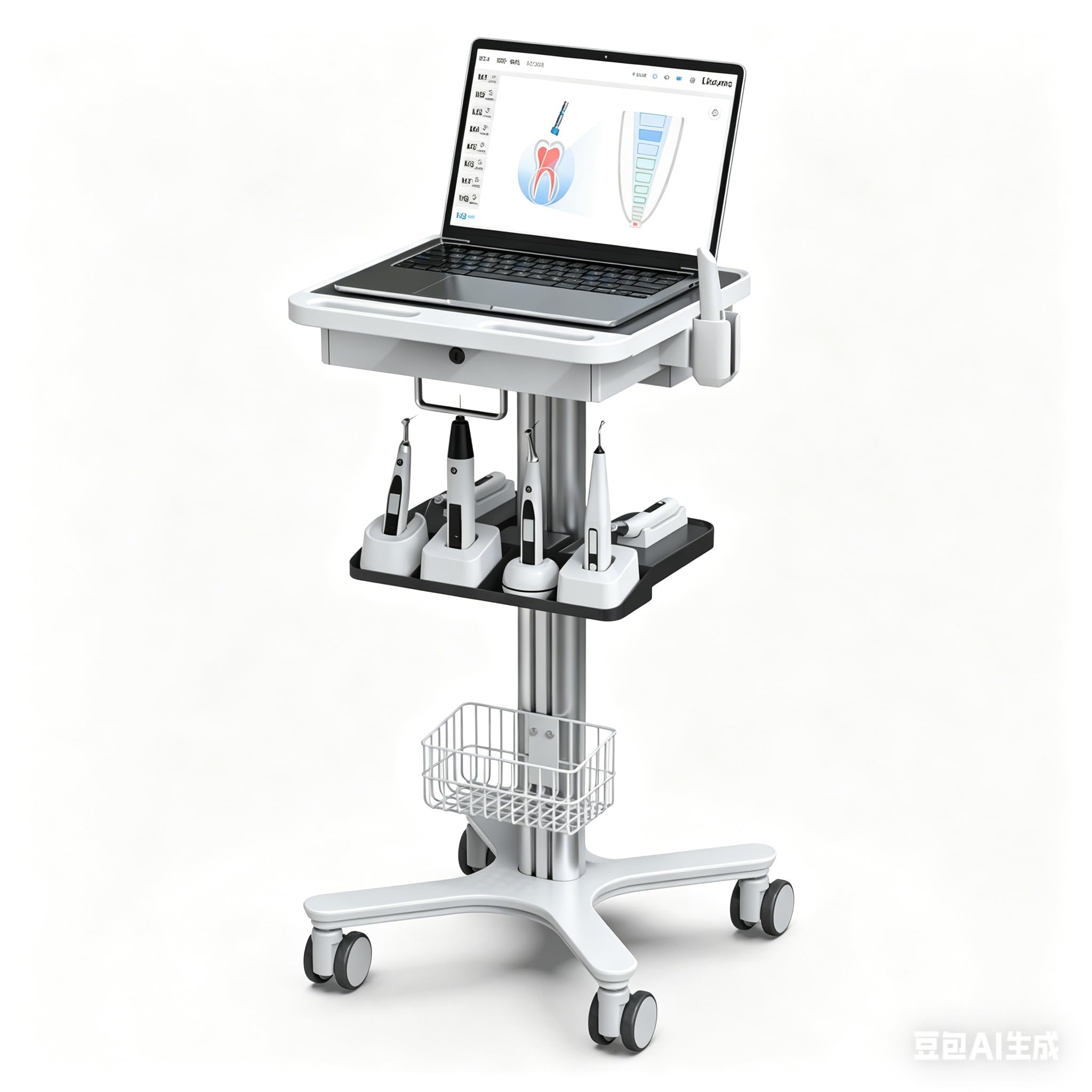Medizinischer Wagen mit Laptop-Palette und Oral-Scanner-Halter, mobiler medizinischer Rollwagen, Zahnklinik-Wagen, Stationen mit Rädern für Krankenhaus-Schönheitssalon (RC-1)