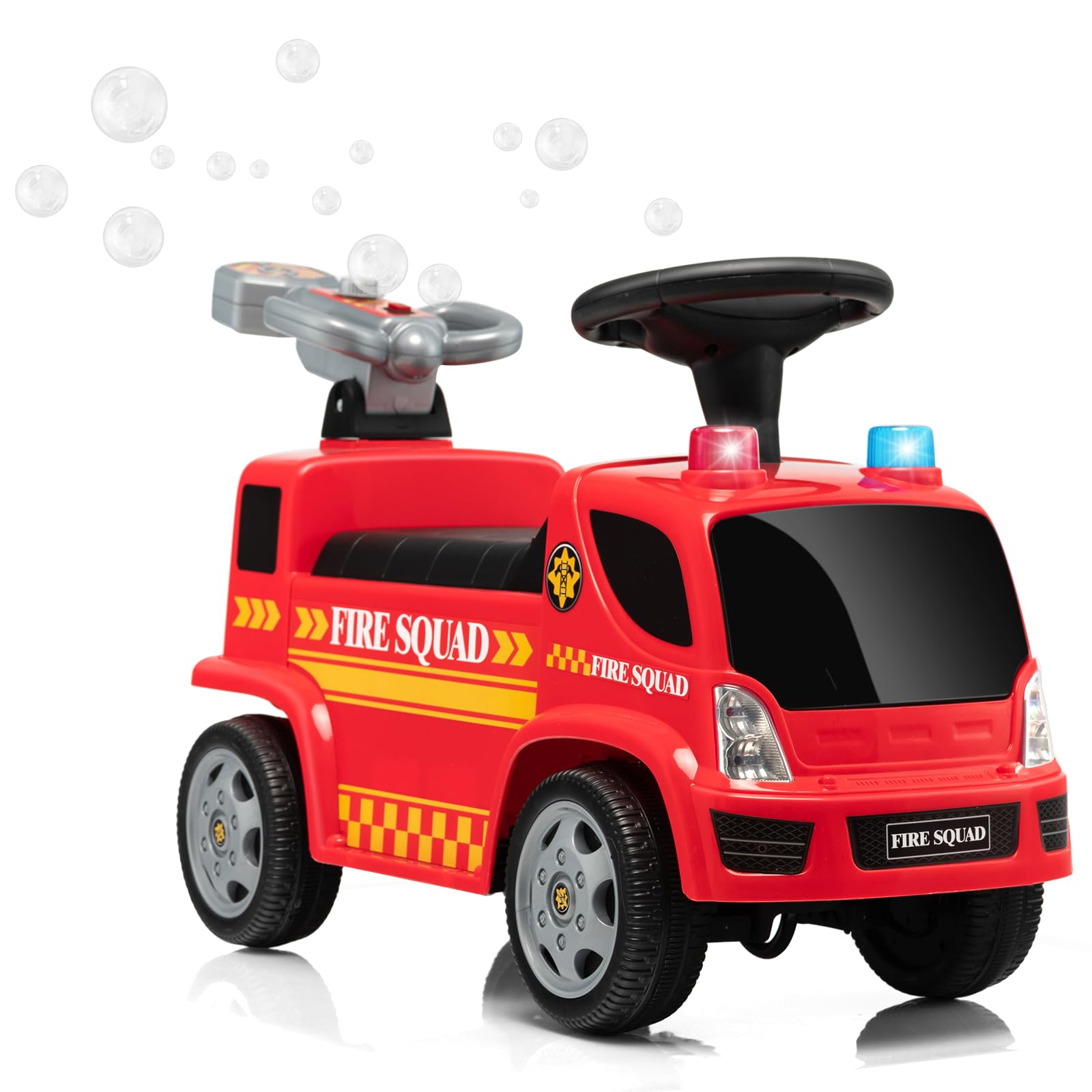 SOARS Rutschauto, Feuerwehrauto mit Seifenblasenpistole & Musik, Rutschfahrzeug mit Sirene & Warnleuchte, Kinderfahrzeug bis 20kg belastbar, für Kinder ab 1 Jahr (Stil B)