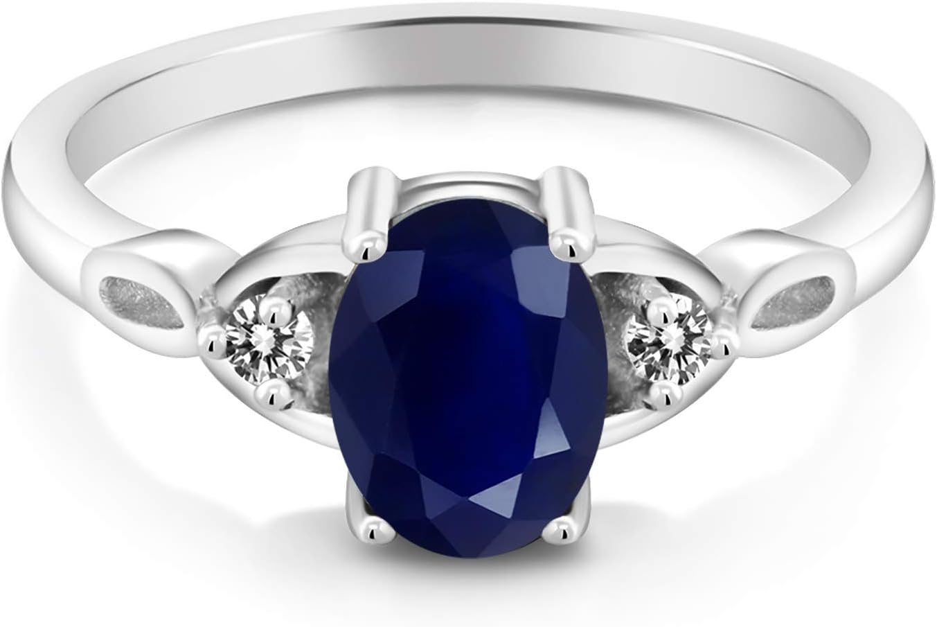 925 Sterling Silver Gemstone Birthstone and White Diamond 3-Stone Ring for Women | Oval 8X6MM with 2MM Round Accents | Three Stone Wedding Anniversary Engagement Promise Ring | Sizes 5-9