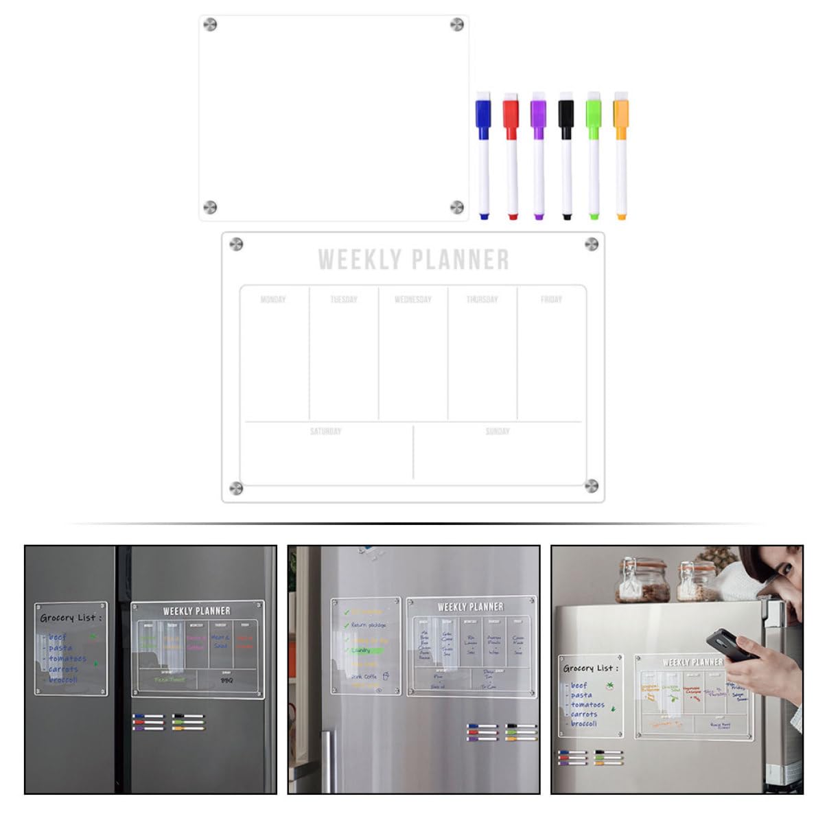 SHINEOFI Lavagna Calendario Cancellabile Pianificatore Pasti Settimanale Lavagna Acrilica Bianca Frigorifero Organizer Per Frigorifero