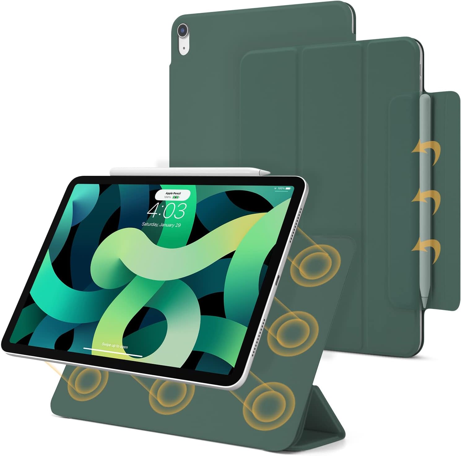 Magnetic Case for iPad Air 11 Inch M3/M2 2025/2024, Smart Folio for iPad Air 5th/4th Generation 10.9 Inch 2022/2020 Model, Trifold Stand Case, Auto Sleep/Wake, Support Apple Pencil Pro (Green)