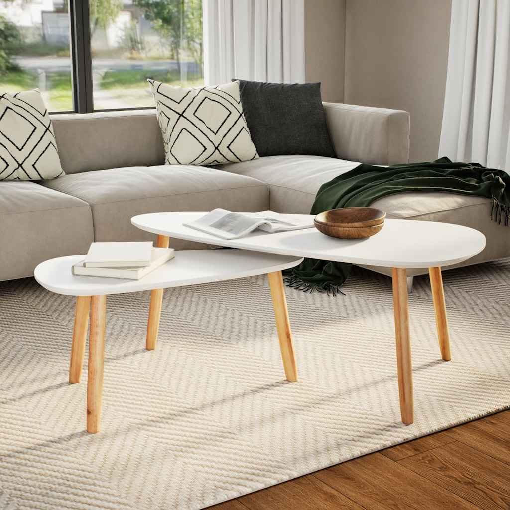 vidaXL 2X Bois de Pin Massif Table Basse Blanc Salon Canapé Table Gigogne