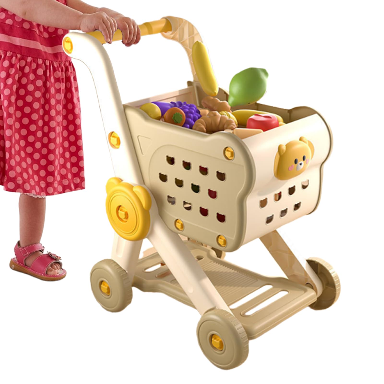 Kids Shopping Cart Playset, zabawka dla malucha Push Pretend Food, edukacyjny koszyk spożywczy, 27 x 40 x 50 cm, praktyczny, dla chłopców i dziewcząt w wieku 3 i do góry, umiejętności spacerowe
