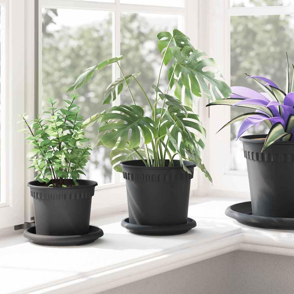 Blumentöpfe Set 24 Stück Schwarz, Kunststoff Pflanzgefäß Kübel mit gerolltem Rand und Entwässerungslöchern für Balkon, Terrasse, Fensterbank, Indoor und Outdoor 15 x 15 x 12 cm