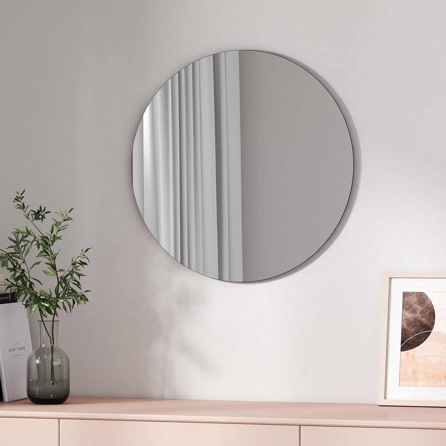 EMKE Bathroom Mirror 60CM, Frameless Wall Round Mirror Wall Mounted Mirror Thin HD Circle Mirror