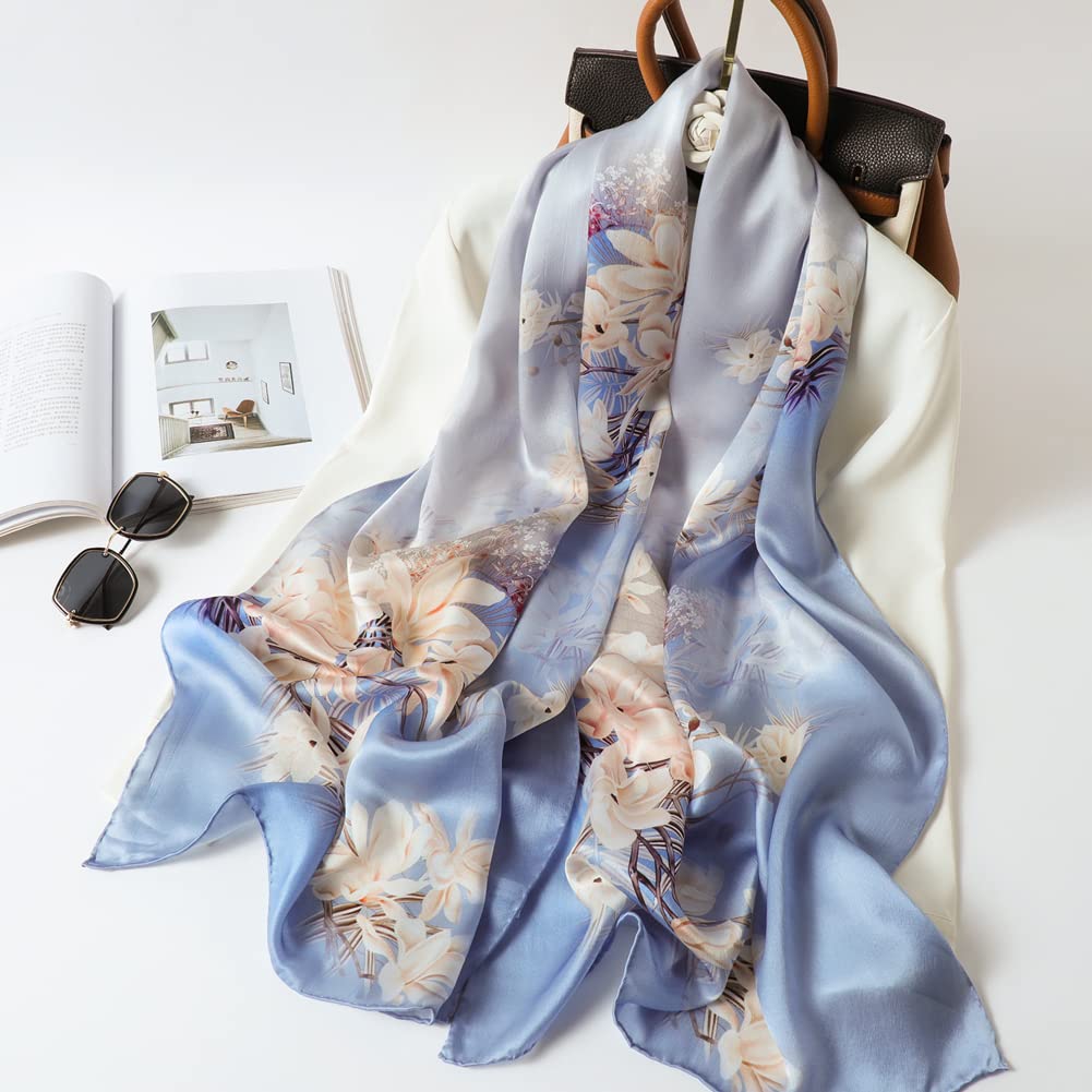 STORY OF SHANGHAI Sciarpa di 100% Seta Charmeuse da Donna Foulard a Raso con Fantasie Orientale, 56x177cm
