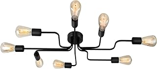 ENCOFT Vintage Lampadario Industriale Lampada a Sospensione 8 Luci Base E27 Lampada da Soffitto Soggiorno Camera da Letto, Nero Senza Lampadina