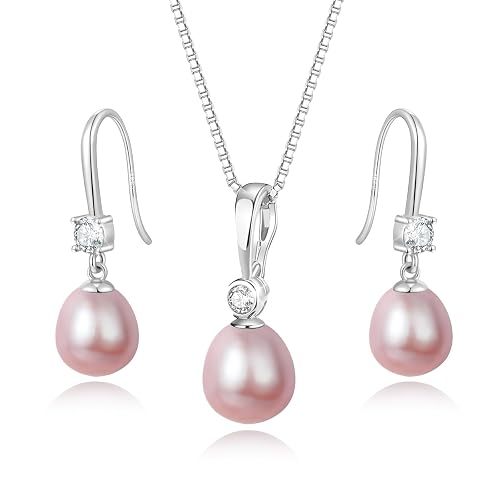 YAMI Freshwater Cultured Pearl Necklace and Earring Set for Women