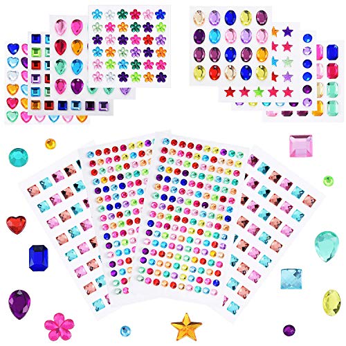 24 Sheets 1290 Pieces Bling Rhinestone Sticker Self Adhesive Jewels Sticker Rhinestone Crystal Gemstone Stickers for Craft DIY Decorations (24 Sheets)