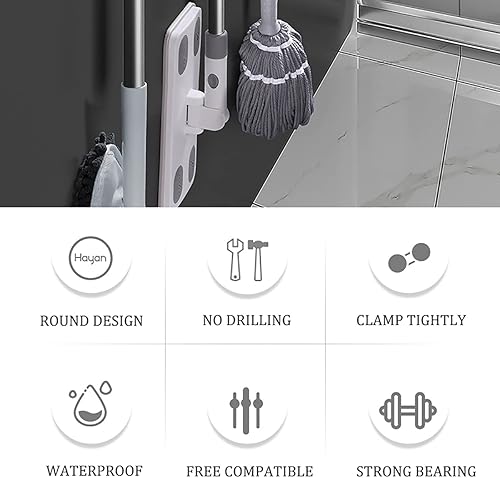 Miniatura 8 de Soporte para trapeador de escoba, soporte antideslizante para herramientas de limpieza de montaje en pared, organizador de utensilios de cocina,
