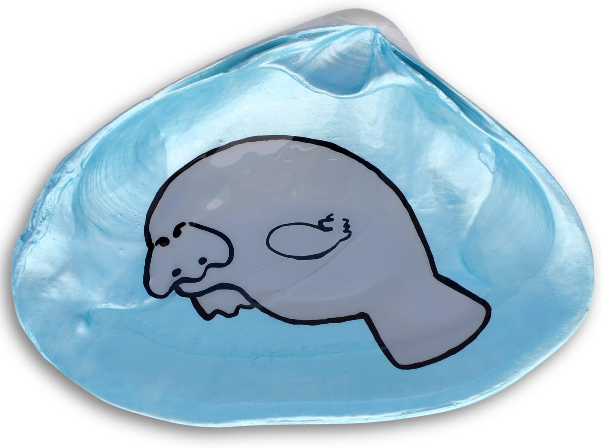 Manatee Shell Dish - Spoon Rest, Ring Holder, Jewelry Holders, Trinket Dishes, Catchall Bowl - Hand Painted Cape Cod Clam Shells With Resin Finish