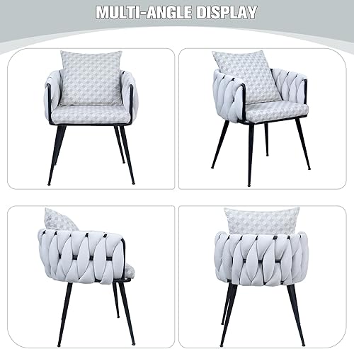 Miniatura 5 de Juego de 2 sillas de comedor modernas de terciopelo de mediados de siglo, sillas decorativas tejidas a mano, sillas de sala de estar, silla auxiliar