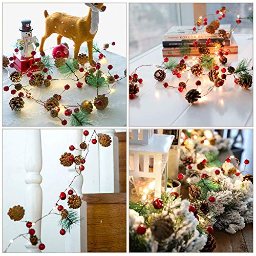 Christmas Garland With Lights - 6.6Ft 20 Leds With Red Berry, Bells And Pine Cone - Fairy Battery Operated Copper String Wram Lights Decorations For Indoor/Outdoor Holiday Xmas Tree Mantle Party Decor #TOP6