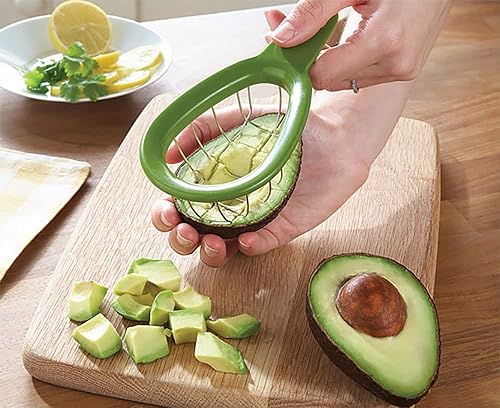 Miniatura 3 de CHICOMFY Cuber de aguacate Dicer Herramienta Cortador de Frutas Cortador Pelador Pitter Acero Inoxidable Gadget de Cocina (Verde) 6.3 pulgadas