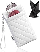 RayLove Double Eyeglass Case Glasses Case Soft with Carrying Strap Leather Eyeglasses Pouch Sunglasses Case For Women Men