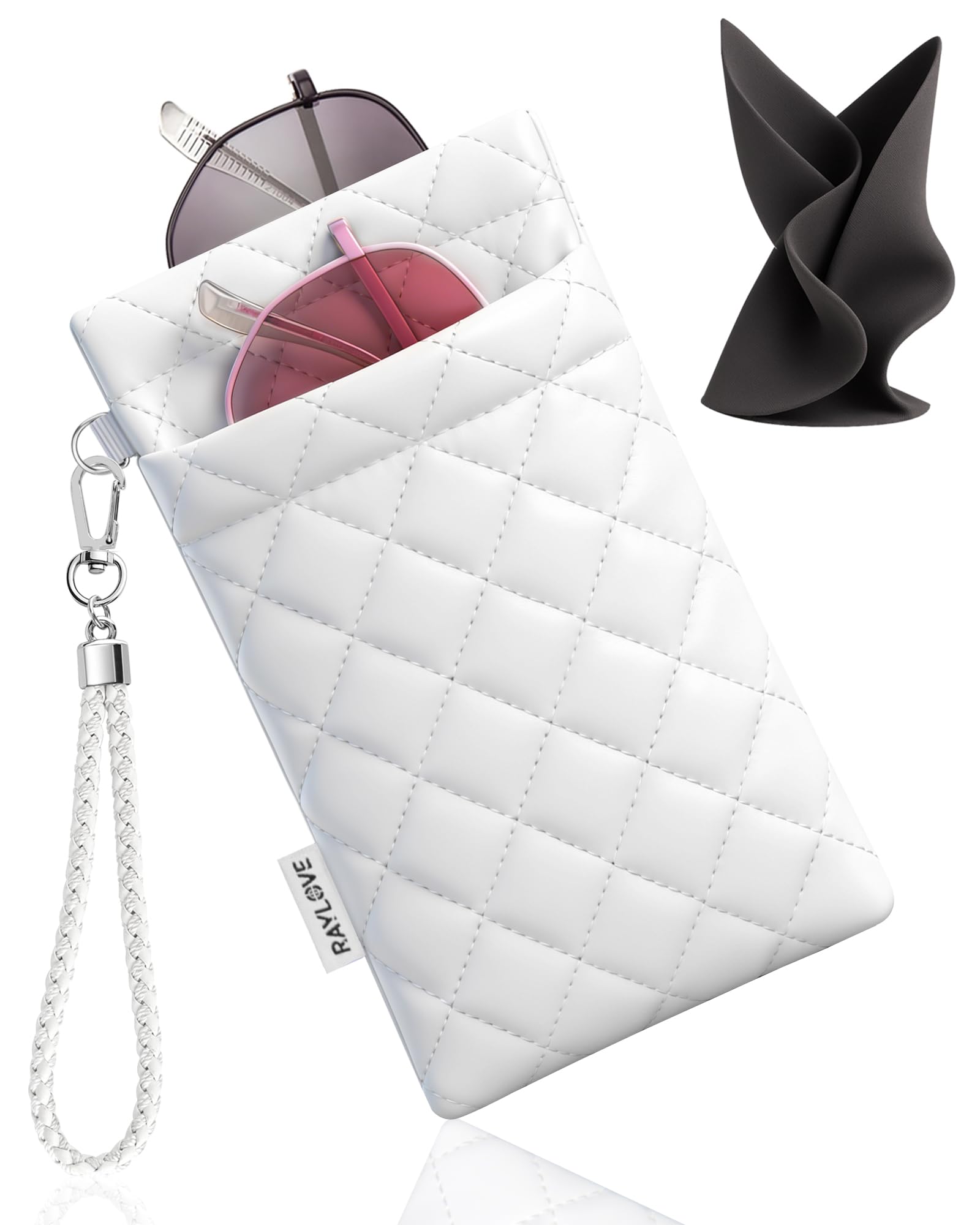 Double Eyeglass Case Glasses Case Soft with Carrying Strap Leather Eyeglasses Pouch Sunglasses Case For Women Men