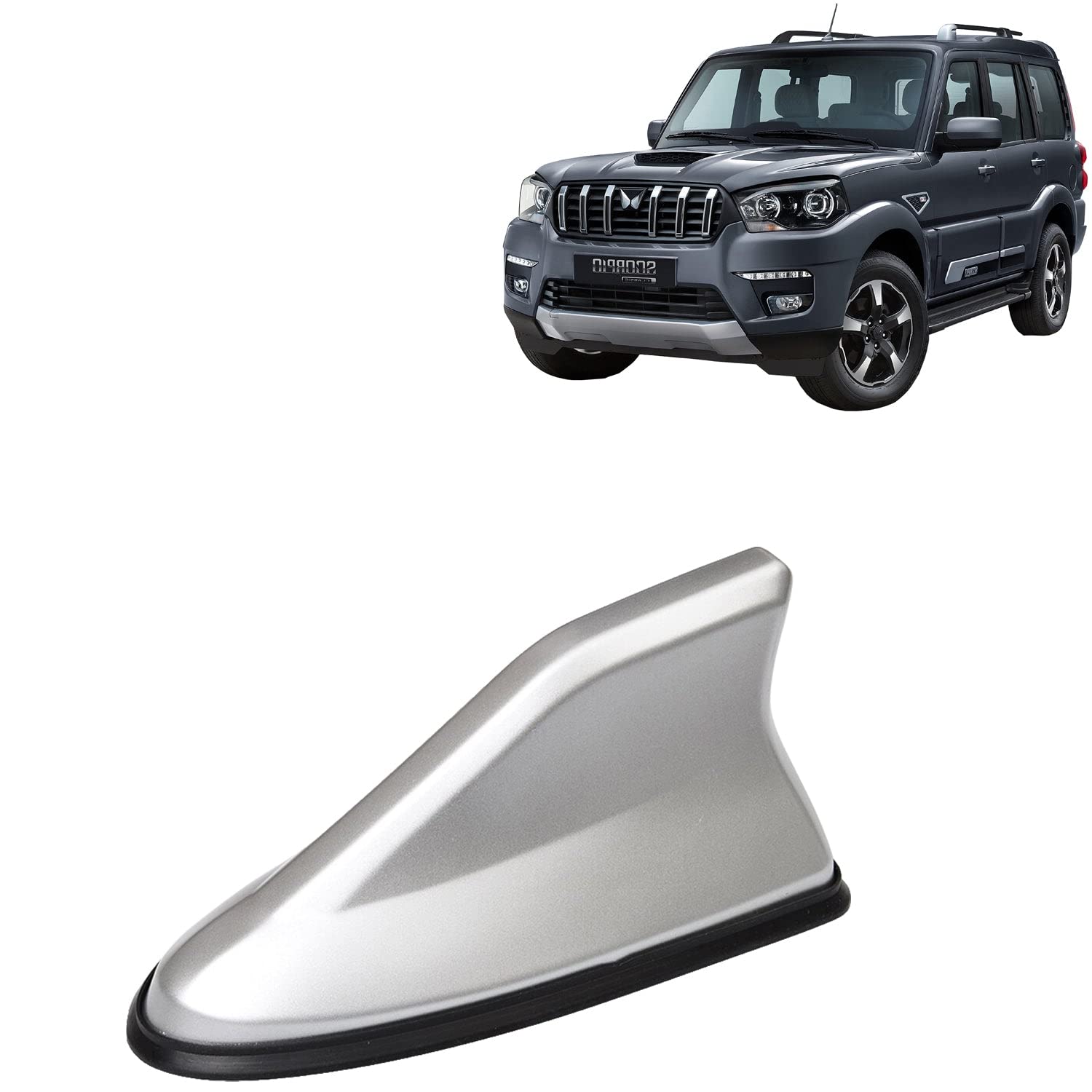 KINGSWAY® Shark Fin Car Antenna Compatible with Mahindra Scorpio Classic (Year 2022 Onwards), Universal Size Car Radio FM AM, Waterproof ABS Body, Easy Replacement, 1 Piece, Silver Color