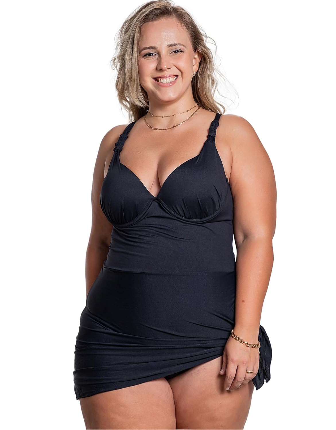 Maiô Plus Size com Saia Fixa Saída de Praia e Bojo com Aro Orla da Praia