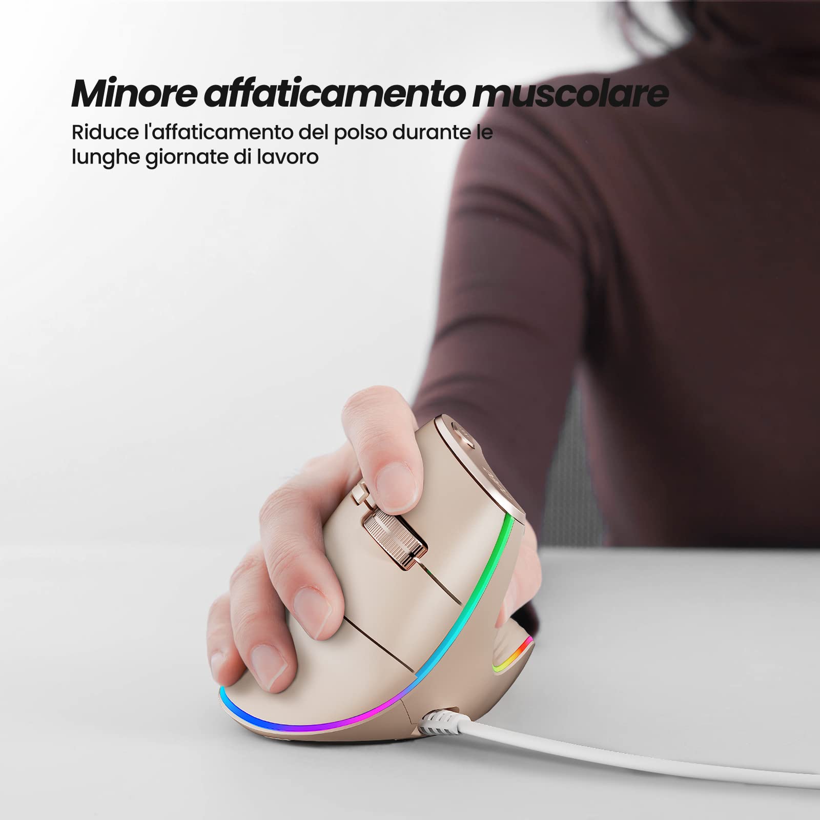 Nulea Mouse Verticale Cablato, Mouse Ottico Ergonomico USB Con 4 DPI Regolabili, 11 Modalità di Retroilluminazione RGB, Compatibile Con Laptop, PC, Desktop, Mac, Rosa