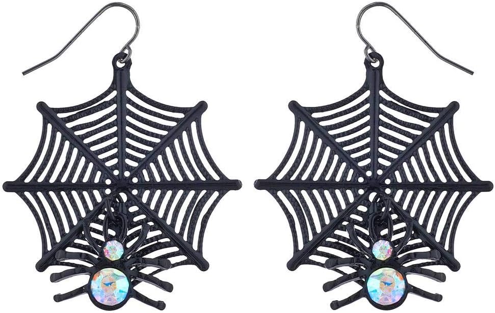 Lux Accessories Halloween Black Spider Web AB Stone Cosplay Party Costume Dangle Earrings