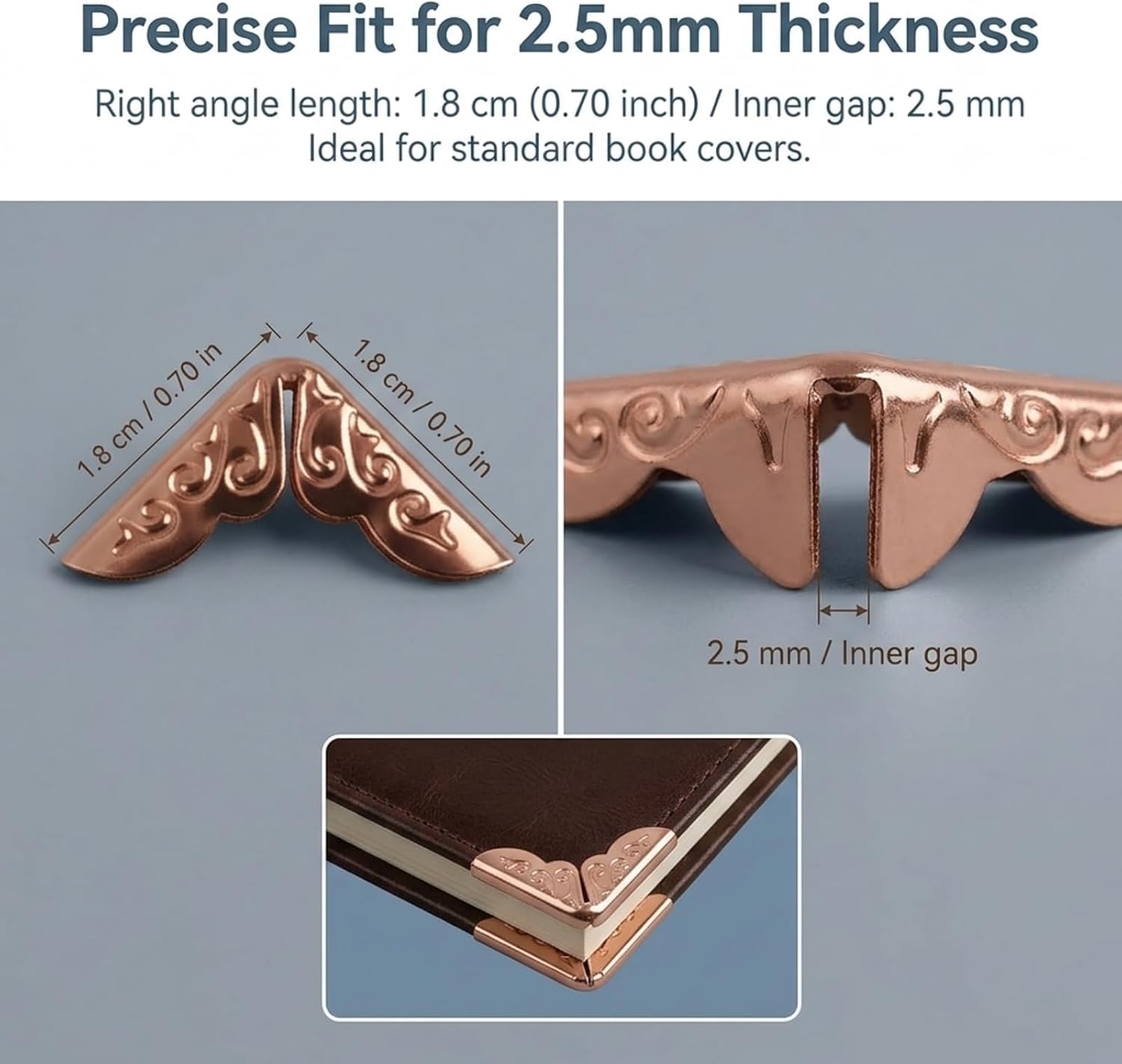 240PCS Book Corner Protectors for Photo Scrapbooking Albums Journals, 6 Color Metal Book Edges for Crafters Beginners, Vintage Decorative Corner Guards with Strong Edge Protection