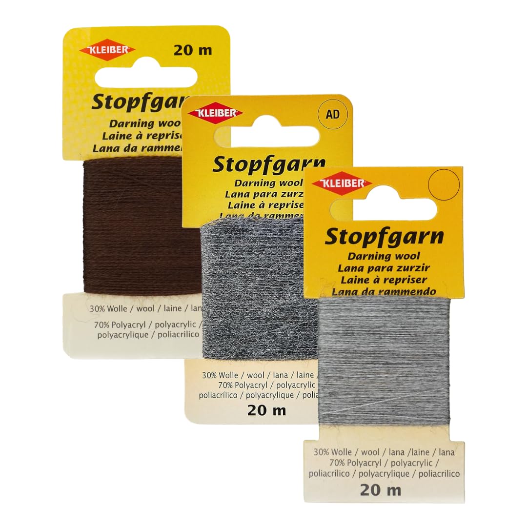 Kleiber Darning Wool Bundle by Trimz - Winter Woollens - Dark Grey, Brown, Light Grey - 3 Pack โ image 1