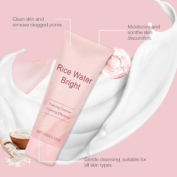 Rice Water Bright Facial Foaming Cleanser with Ceramide, Rice Puree Cleansing Foam, Gentle Face Wash for Hydrating & Moisturizing, Makeup Remover, Korean Skincare Cosmetics Foam Deep Cleansing (2)