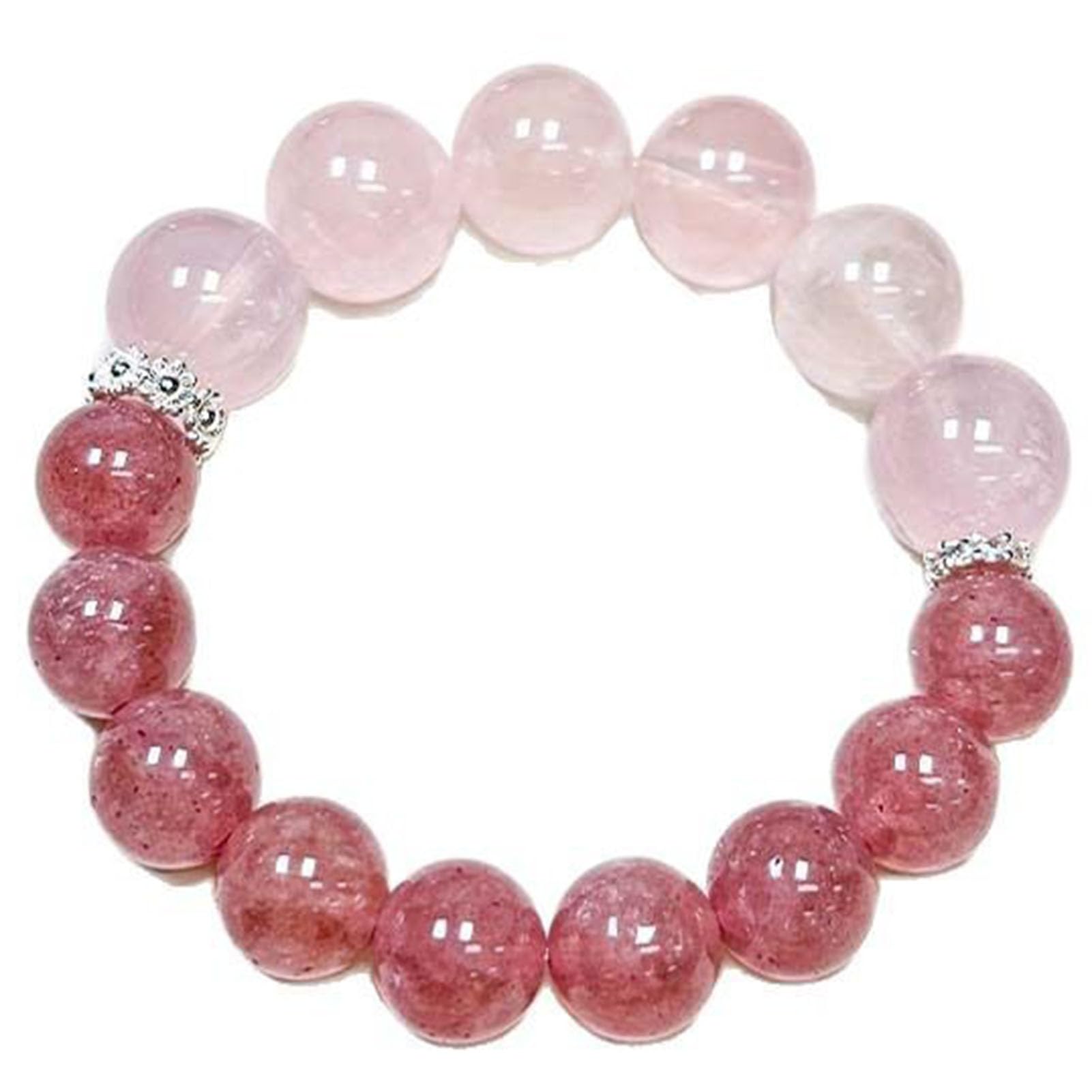 Bracelet en Quartz Rose à Quartz Fraise, Bracelets naturels Faits à la Main, Bracelet Extensible en Pierres précieuses Roses Naturelles pour l'amour, l'énergie Positive, méditation,12MM