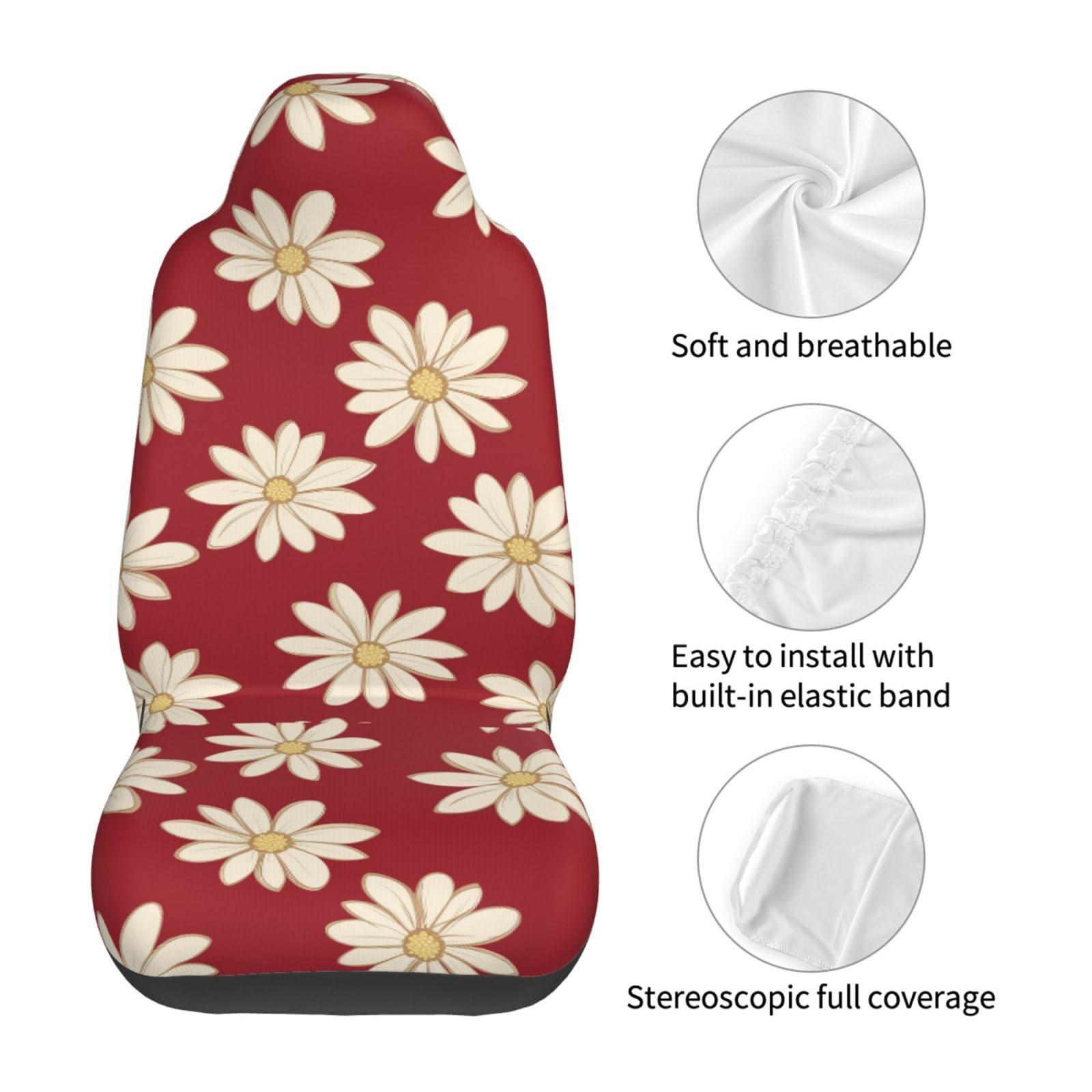 Mexpekil 2 coprisedili per auto, motivo margherita, colore beige, protezione completa per sedili auto, accessori per interni auto, per uomini e donne