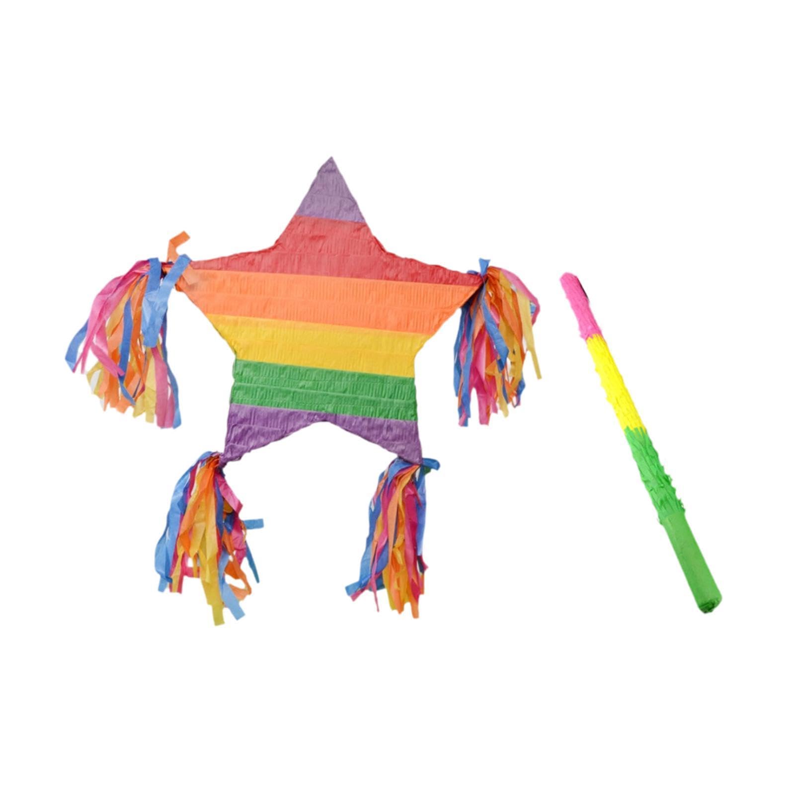 Star Pinata with Hitting Stick - Colorful Festival Birthday Party Decoration for Kids and Adults - 20.47 Inch