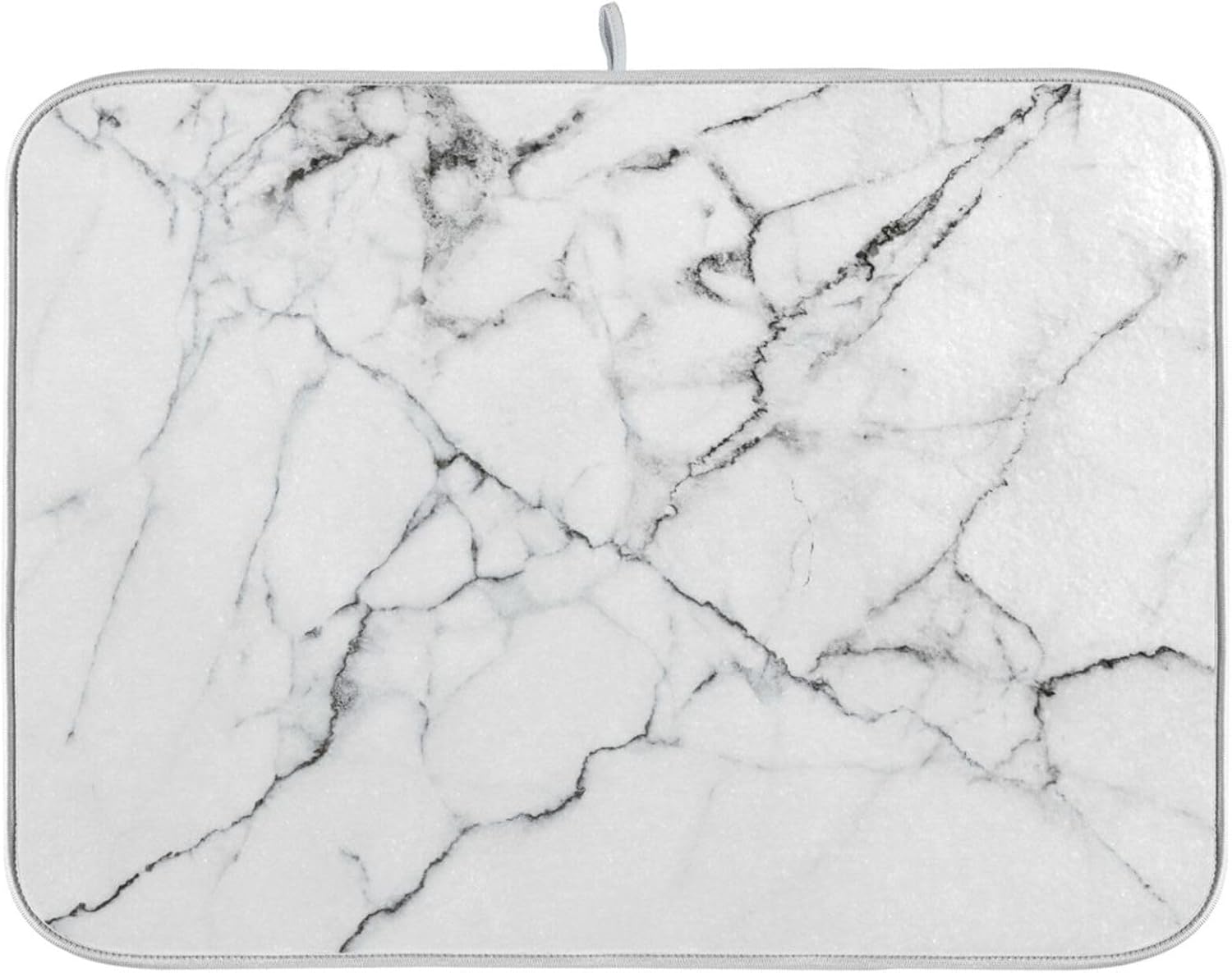 White Grey Marble Dish Drying Mat for Kitchen Counter Absorbent Microfiber Drying Pad, Medium 16x18 in, Reversible Drainer Mats 16" x 18" White Grey Marble