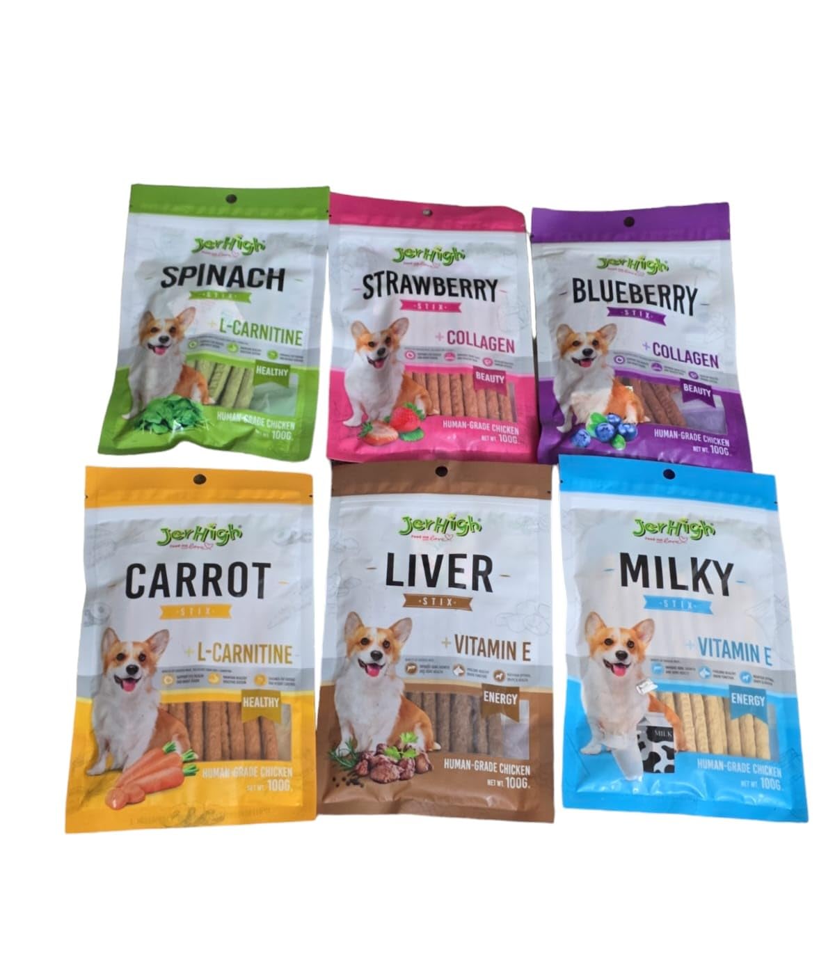Jerhigh Real Chicken Sticks | Strawberry | Blue Berry | Liver | Carrot | Spinach | Milky | Dogs Treat for Healthy Coat | Vitamin E | (100 Grams Each) (Pack of 6) (1 Each) (B0CW9XYFT5) Amazon Price History, Amazon Price Tracker