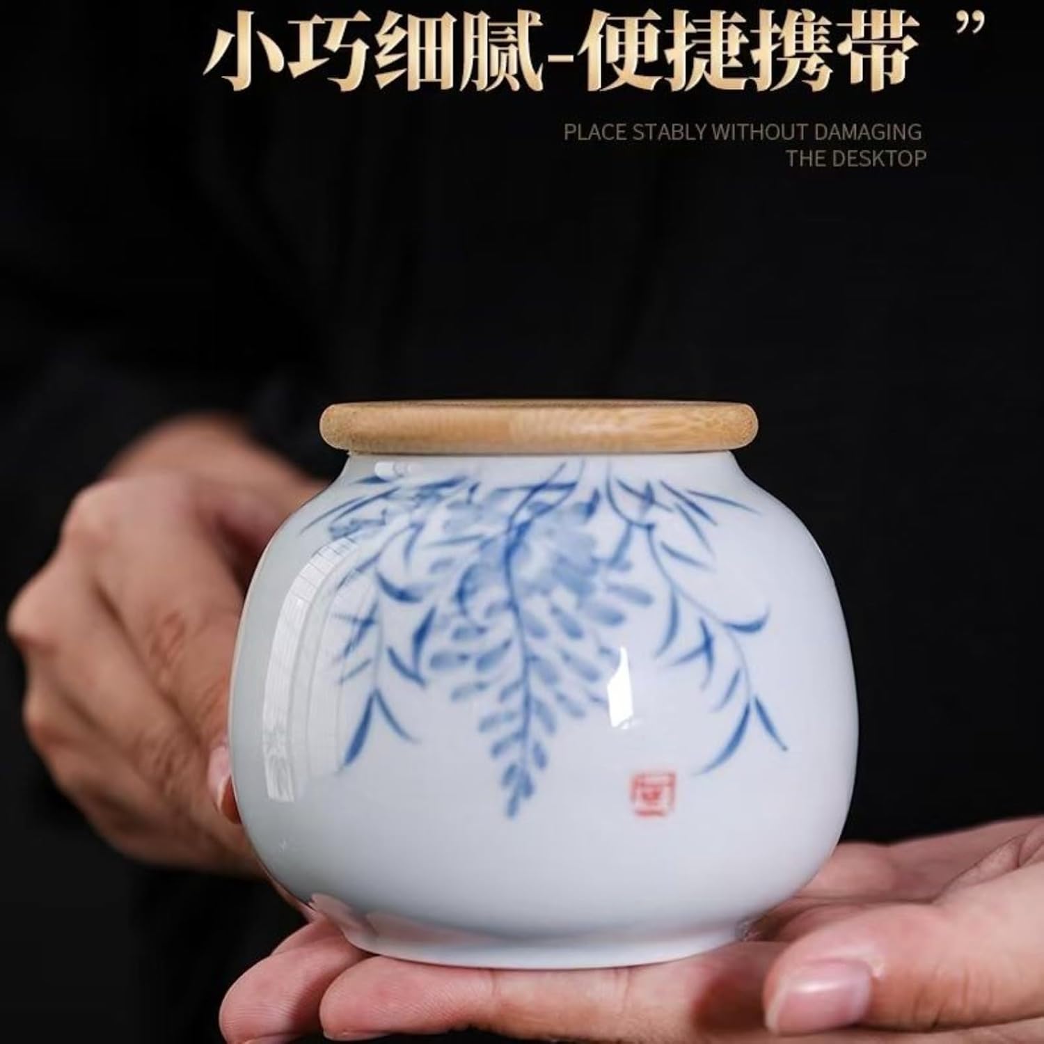 Hand-drawn Ceramics Tea Canister, 260ml 8.8oz, Tea Storage Jar Portable Mini Sealed Storage Tank