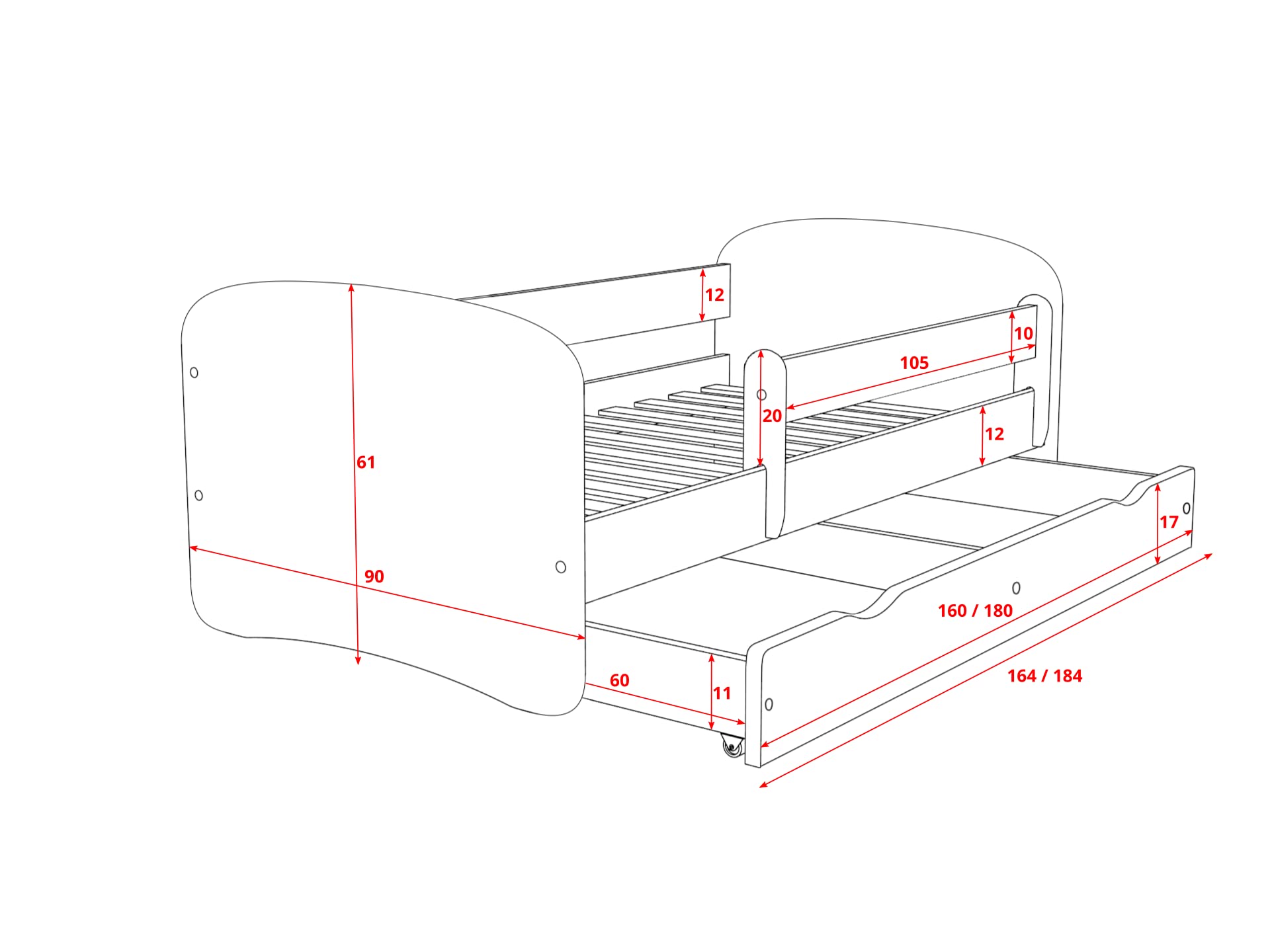 Cama babydreams 2 Verde Frozen con cajón, colchón, Barrera de Seguridad incluida, Madera de ingeniería, Lit d’Enfant