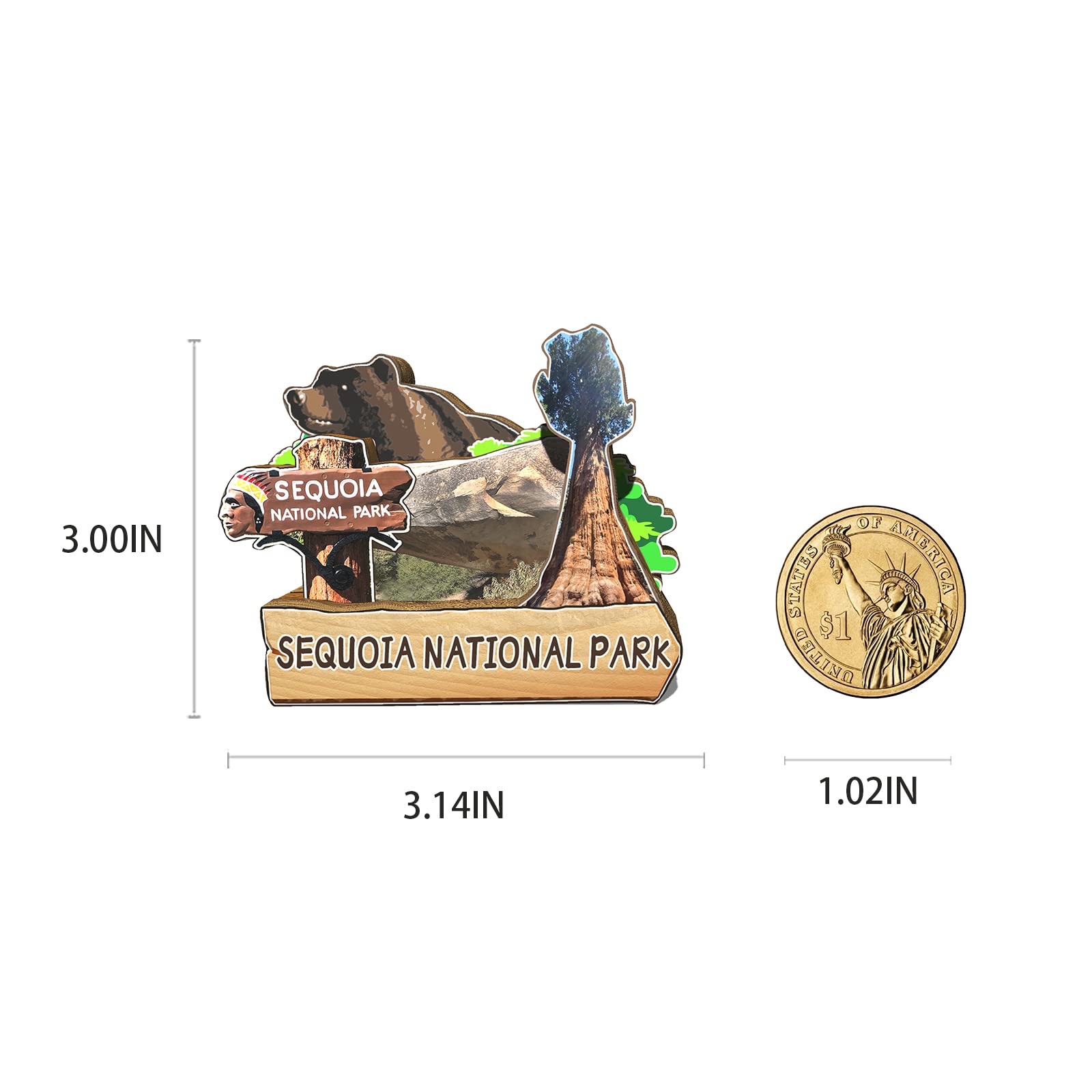 Calamita Da Frigorifero In Legno Fatta A Mano – Parco Nazionale Yosemite (USA) | Souvenir Di Viaggio 3D 8x8 Cm