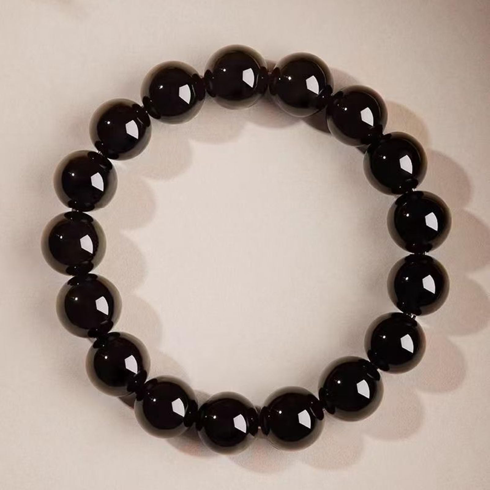 Heilendes schwarzes Obsidian-Armband, echtes vulkanisches Naturglas-Stretch-Armband für Schutz und Erdung, Verstellbarer Kristallstein-Schmuck für Männer und Frauen,16MM
