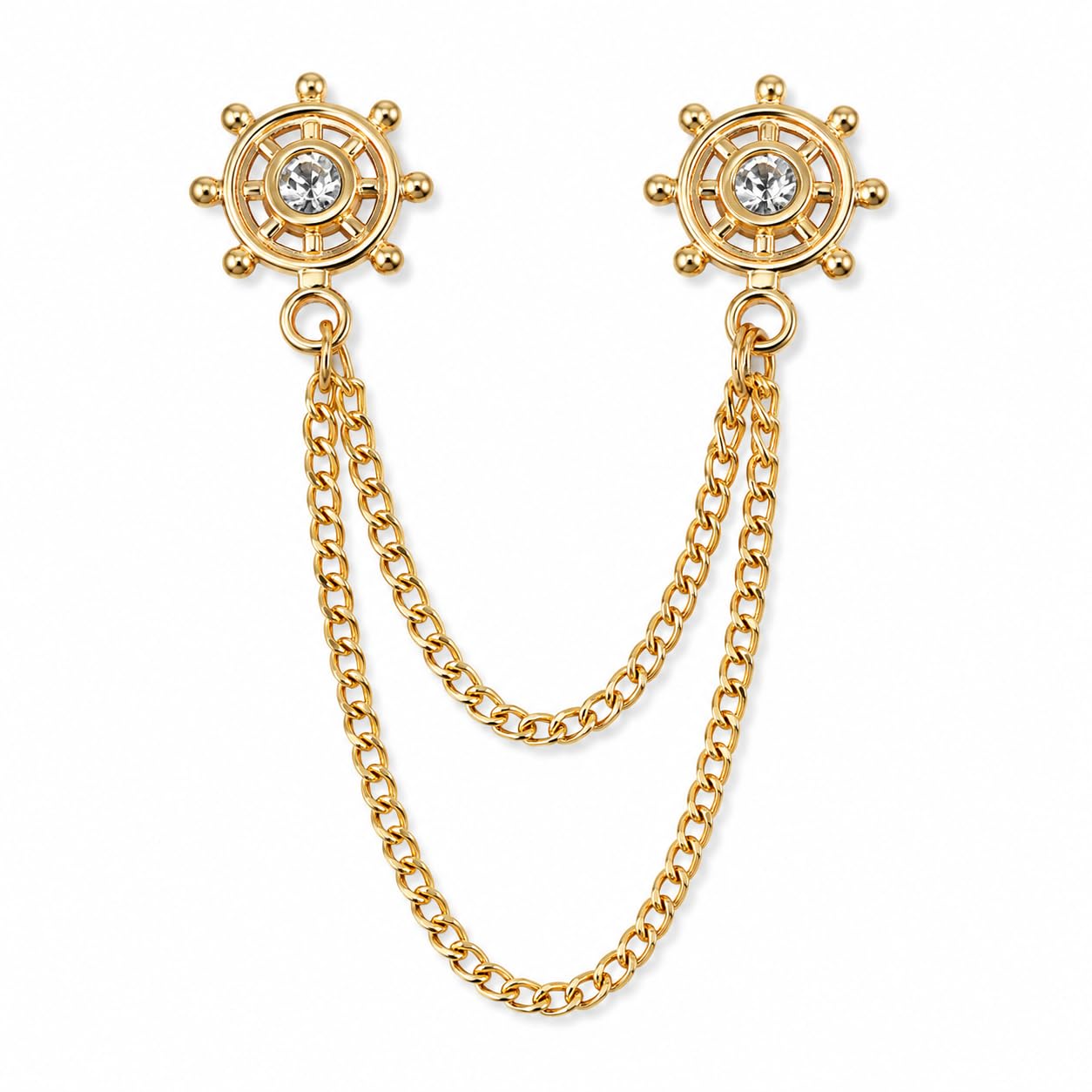 Rhinestone Ships Wheel Helm Brooch Gold Alloy Brass Crystal Brooch For Men And Boys-image-31