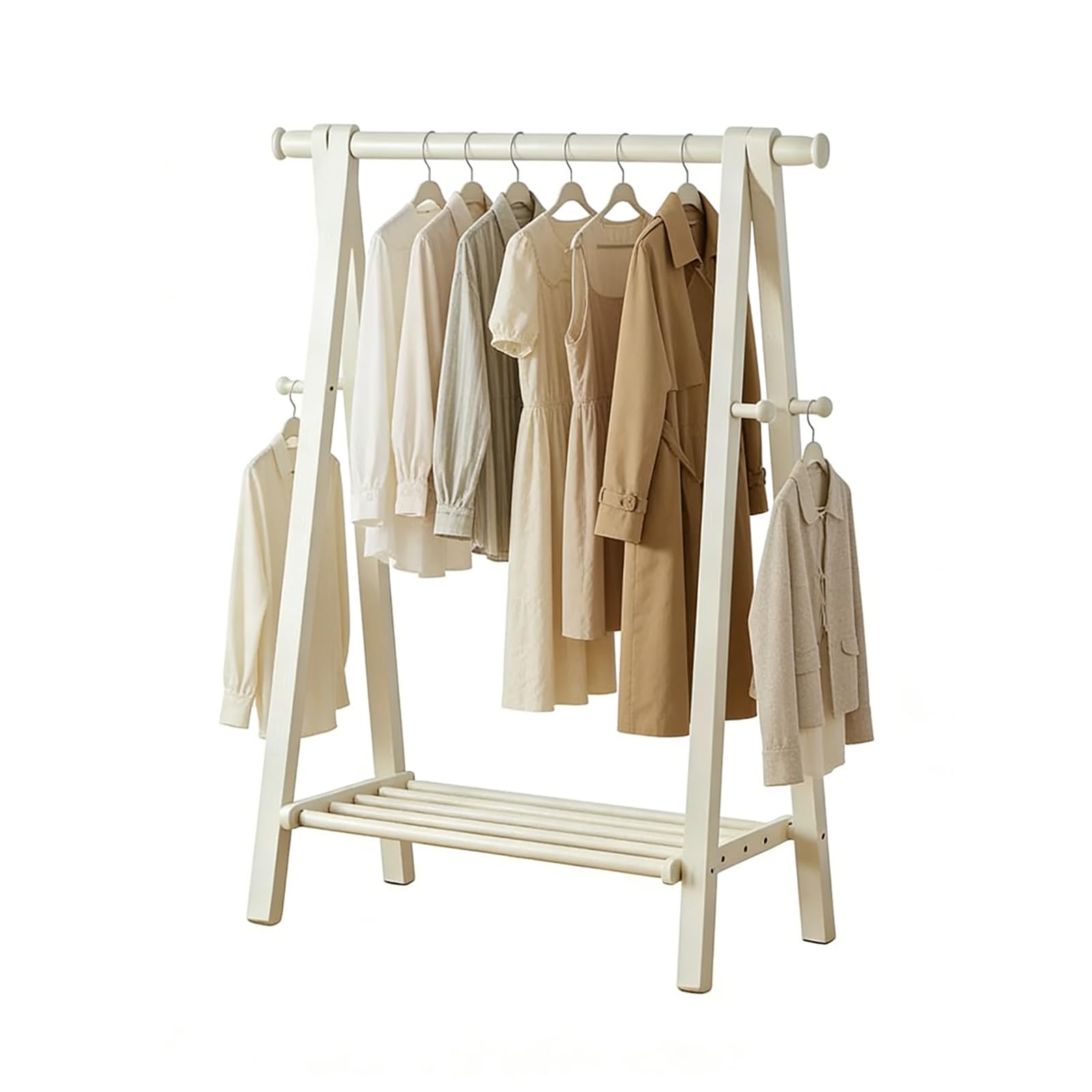 Js Space White Solid Wood Clothing Rack Freestanding Garment Rack & Coat Tree Portable Closet Organizer For Entryway And Bed Room 100Cm/39.37In