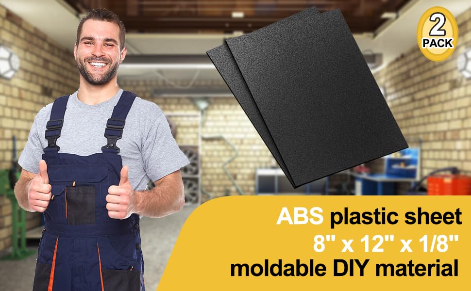 Image of 2 Pack Black ABS Plastic Sheet 8 inch x 12 inch x 1 /8 inch Thick (3mm), High Tensile and Impact Strength Moldable Plastic Sheet Plexiglass Sheet, DIY Material for Home Decor,Handicrafts