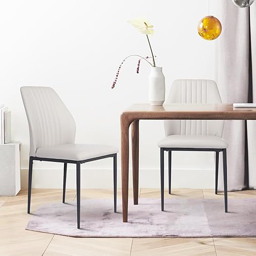Miniatura 9 de ZckyCine Silla de comedor de cuero PU Silla de sala de estar Silla lateral moderna sin brazos de cocina con patas de metal Blanco,beige-a,Negro