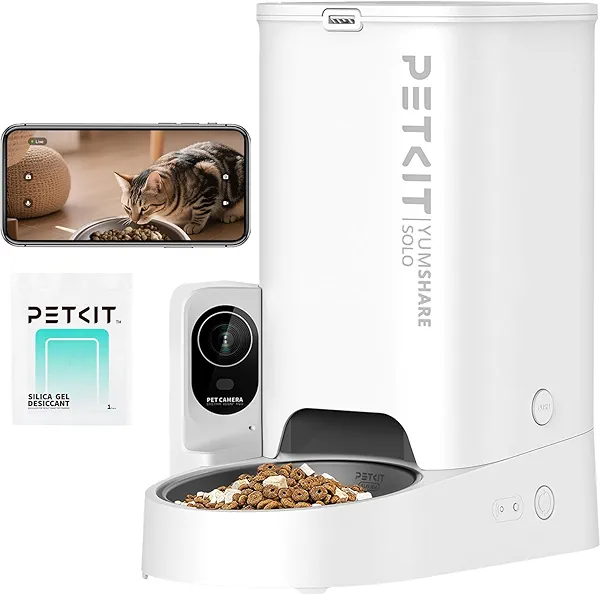 PETKIT Automatic Cat Feeder with Camera, 1080P HD Video with Night Vision, 2.4G WiFi Pet Feeder for Cat & Small Dog, 2-Way Audio & Meal Call Pet Food Dispenser with Desiccant Bag, Motion Cap