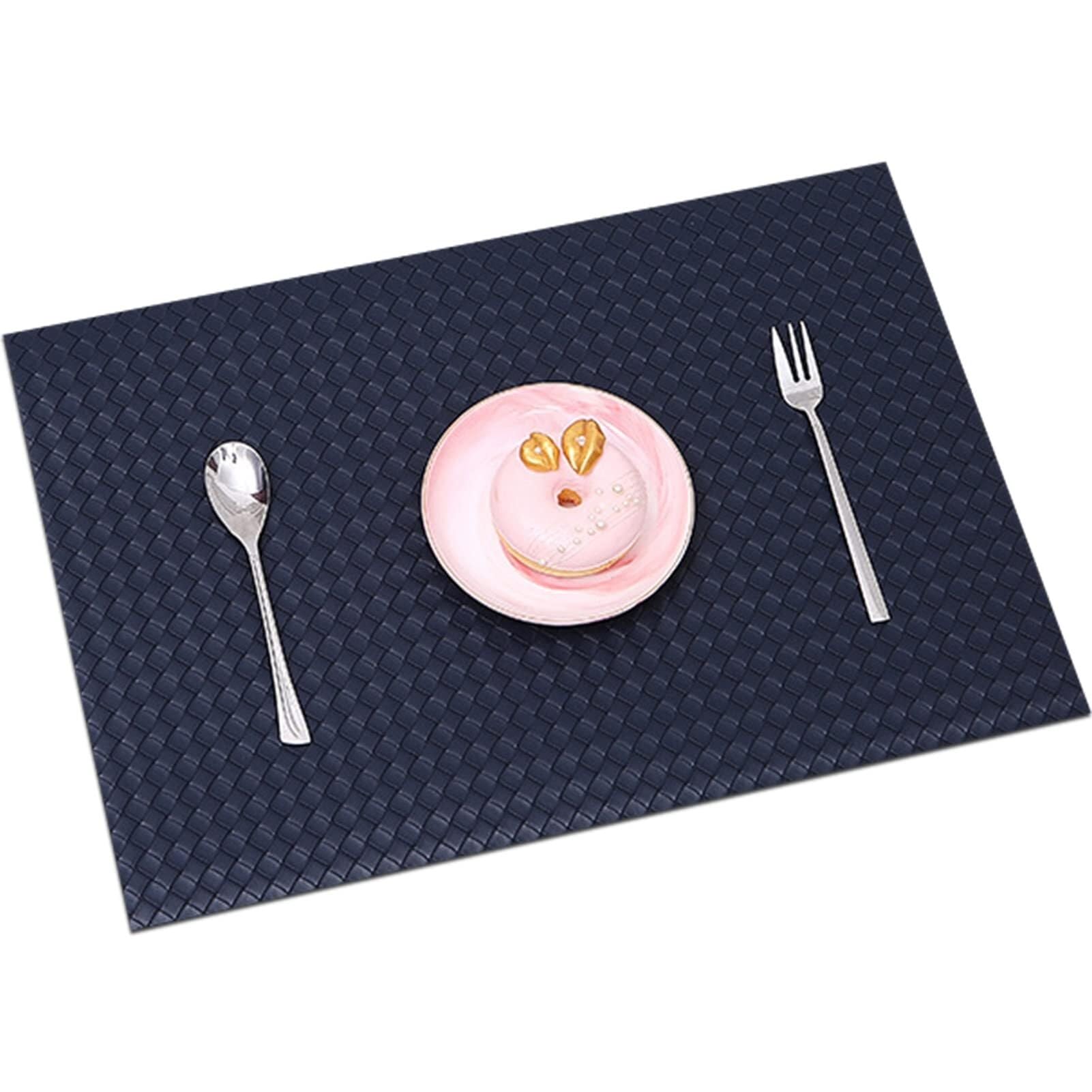 Lot de 4 sets de table rectangulaires tissés double face en cuir synthétique, résistants à la chaleur, lavables et antidérapants pour salle à manger, cuisine, décoration de fête de mariage (bleu