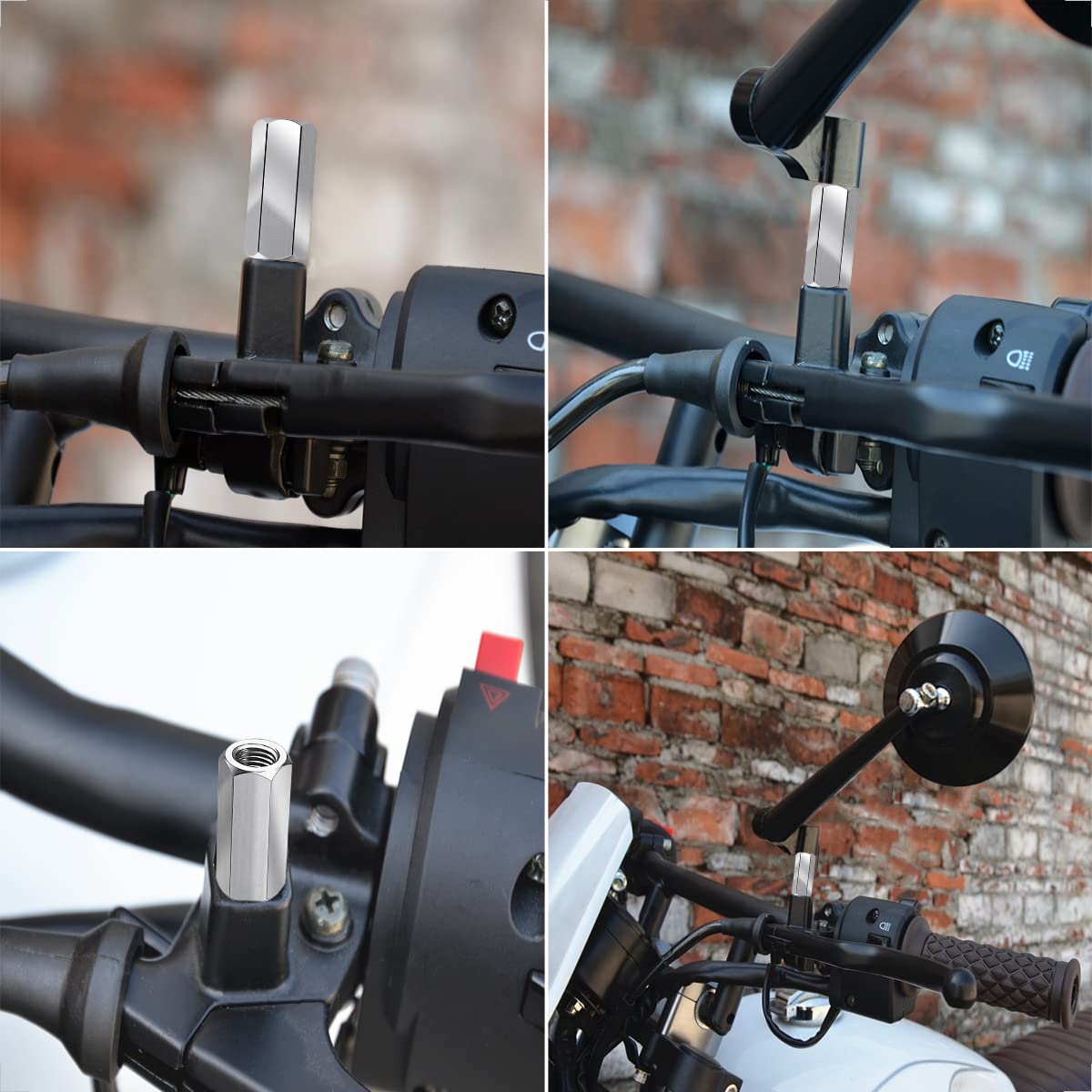 Evermotor Adapter lusterka motocyklowego skutera ze stali nierdzewnej M10 2 szt. adapter ze stali nierdzewnej z prawym gwintem śruby do lusterek skuterów