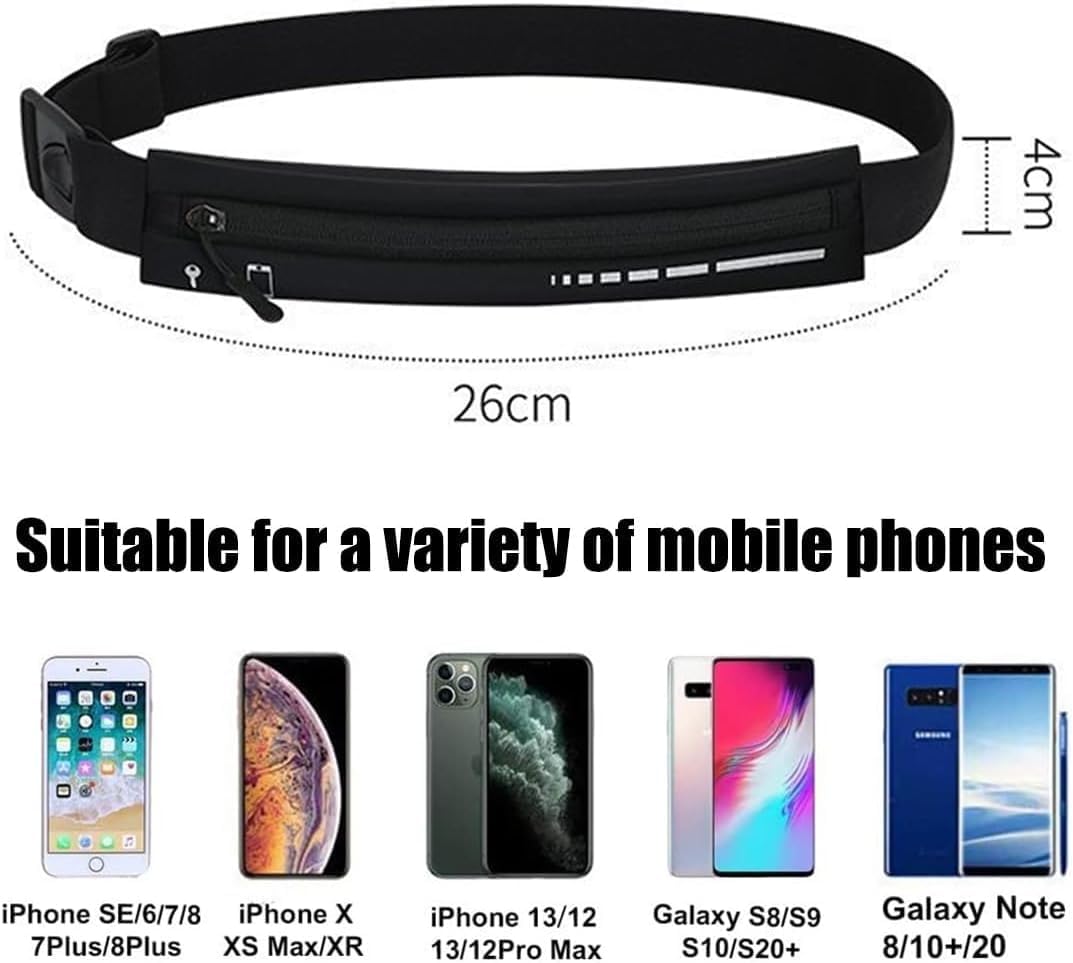 Slim Running Belt Waist Pack Adjustable Reflective Phone Holder Runner Waist Pack Belt for Training Money Belt Running Gift Accessories, black, Einheitsgröße, Classic