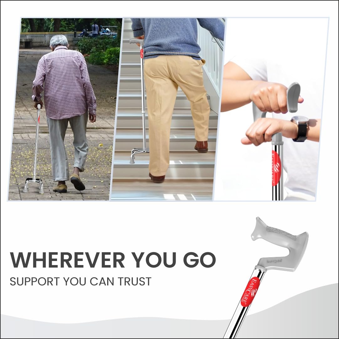 EASYCARE® Premium Walking Stick | Lightweight Aluminium with 10 Height Levels Adjustable | Ergonomic Handle, Anti-Slip Base | Support for Old Age Seniors, Men, Women & Patients (Four Legs) - Image 5 thumbnail