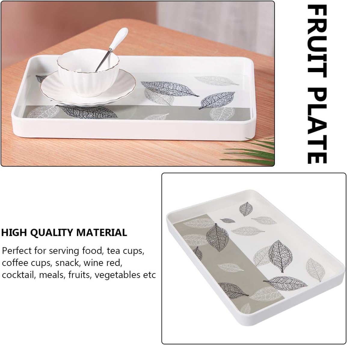 European-Style Rectangular Food Tray Plastic Serving Platter for Fruits Snacks and Beverages Lightweight Kitchen Tray Easy to Clean for Home and Restaurant Use Light Grey