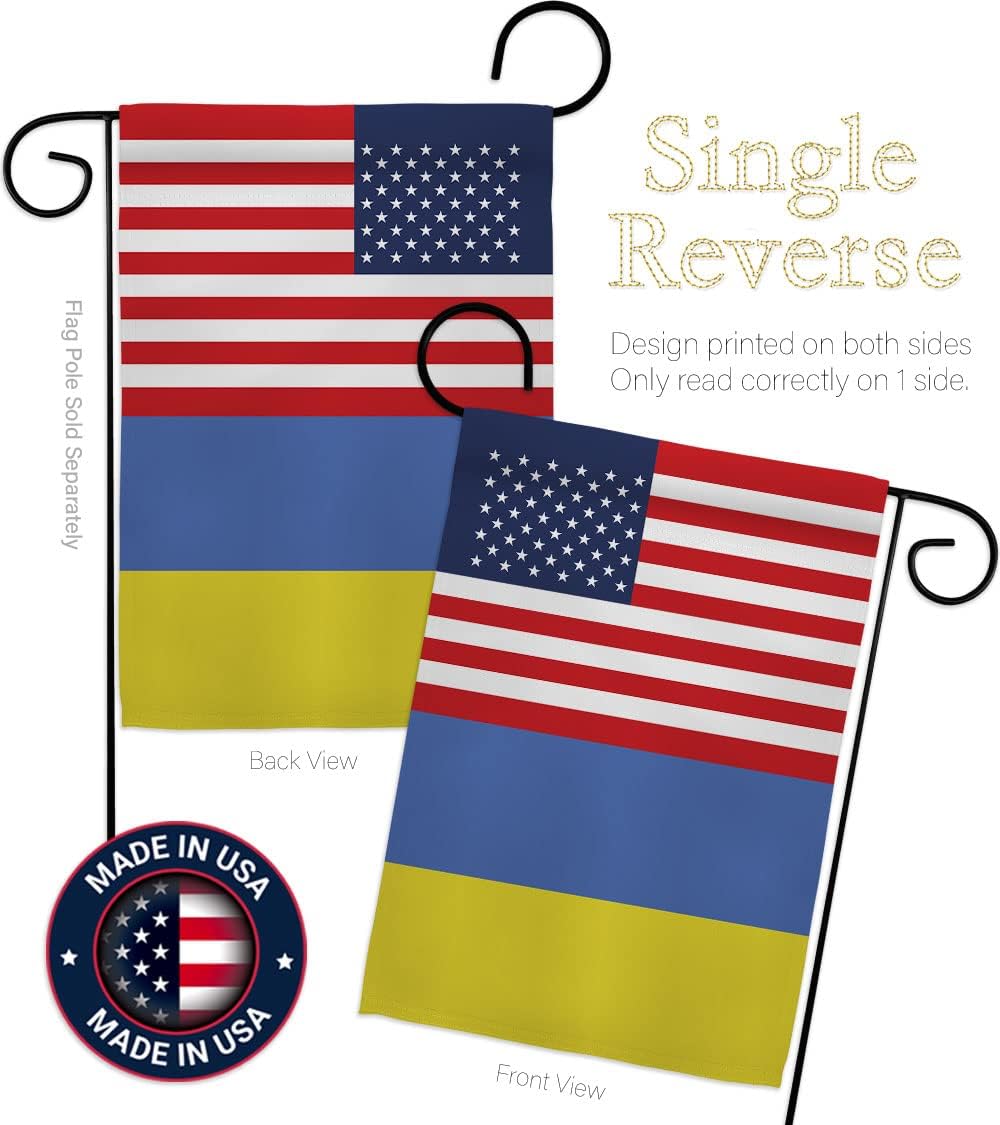 Ukraine US Friendship Garden Flag - Set with Stand Regional USA American Alliance World Country Particular Area - House Decoration Banner Small Yard Gift Double-Sided Made in 13 X 18.5
